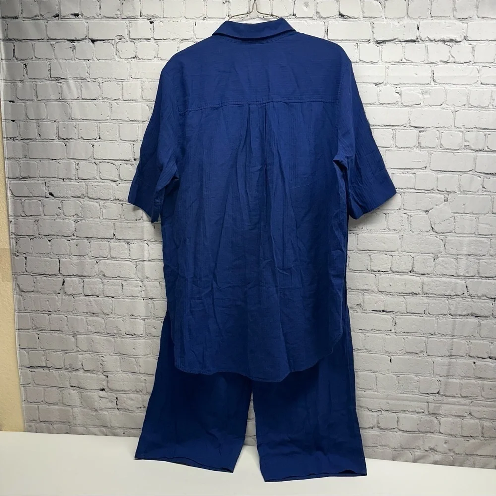 J. Crew women’s Deep Blue Casual Button-Down Shirt/pants set Sz XXS/Xs nwt over